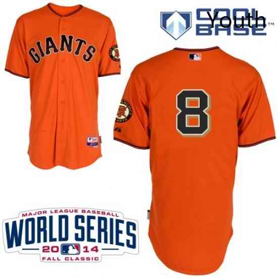 Youth Majestic San Francisco Giants 8 Hunter Pence Replica Orange Alternate Cool Base 2014 World Series Patch MLB Jersey